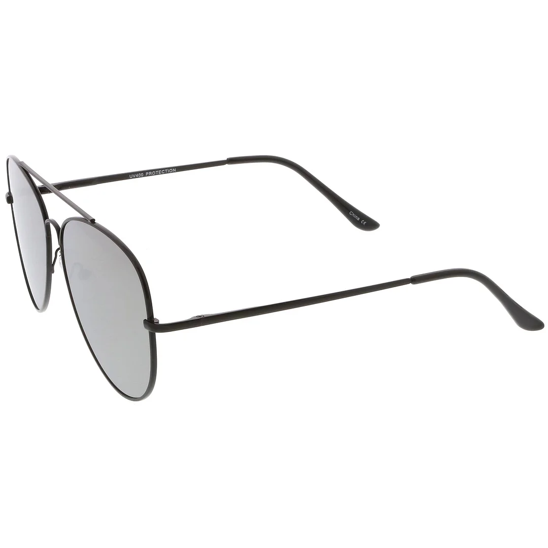 Classic Metal Aviator glasses Slim Arms Straight Crossbar Mirrored Flat Lens 59mm