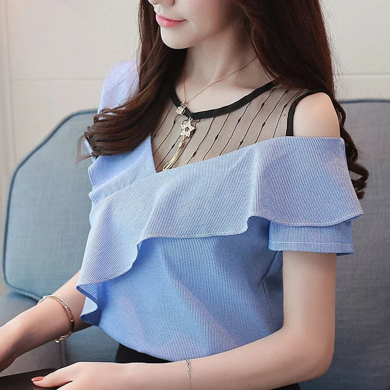 2018 fashion patchwork women's clothing shirt short sleeve  summer women blouse sexy strapless women's tops blusas D745 30