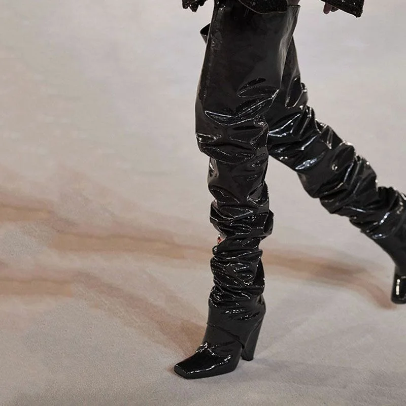 Women's Sexy Square Toe High-Heeled Over-The-Knee Fashion Trousers Piles of Plus-size Long-tube trendy Boots Novameme