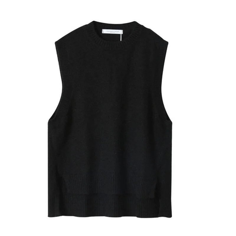 Cashmere Knitted Sweater Vest Women Autumn Winter 2021 New Wool Vest Sleeveless Sweaters Pullover O Neck Solid Sweaters 16774