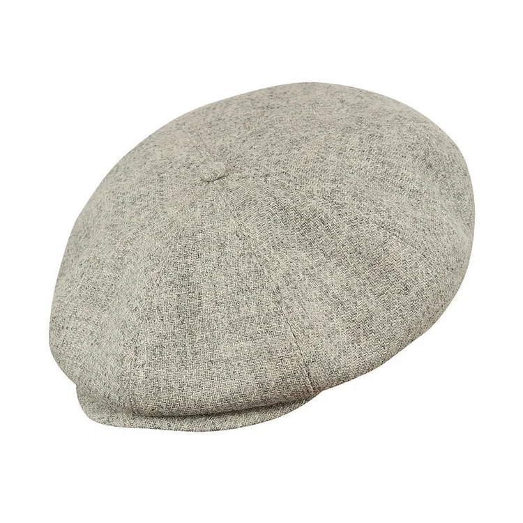 PEAKY CAPS Genuine Scottish Harris Tweed 8 Panels Newsboy Cap Apple Bandit Hooligan Blinder Hat Shelby Wool Large Crown Light GRAY