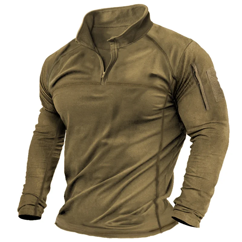Men‘s Casual Zipper Long Sleeve Round Neck Outdoor Shirt
