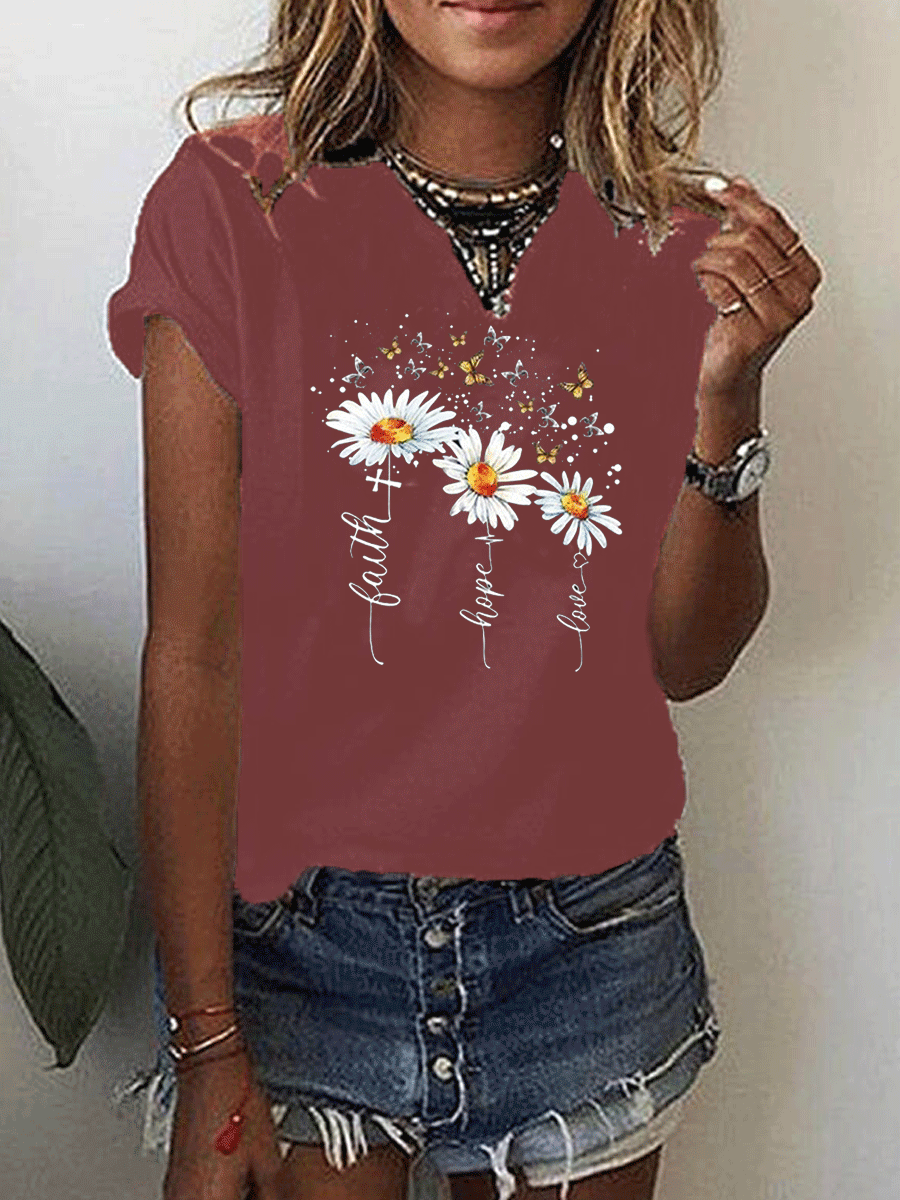 Print Round Neck Short Sleeves Casual T-shirts