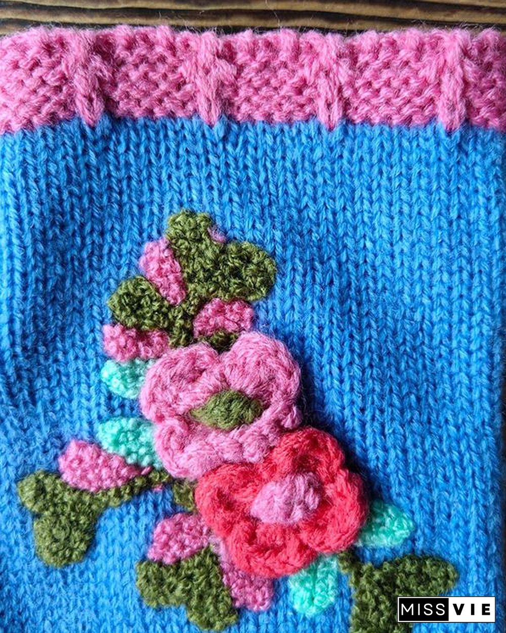 Casual Flower Decor Knitted Gloves Handwarmers