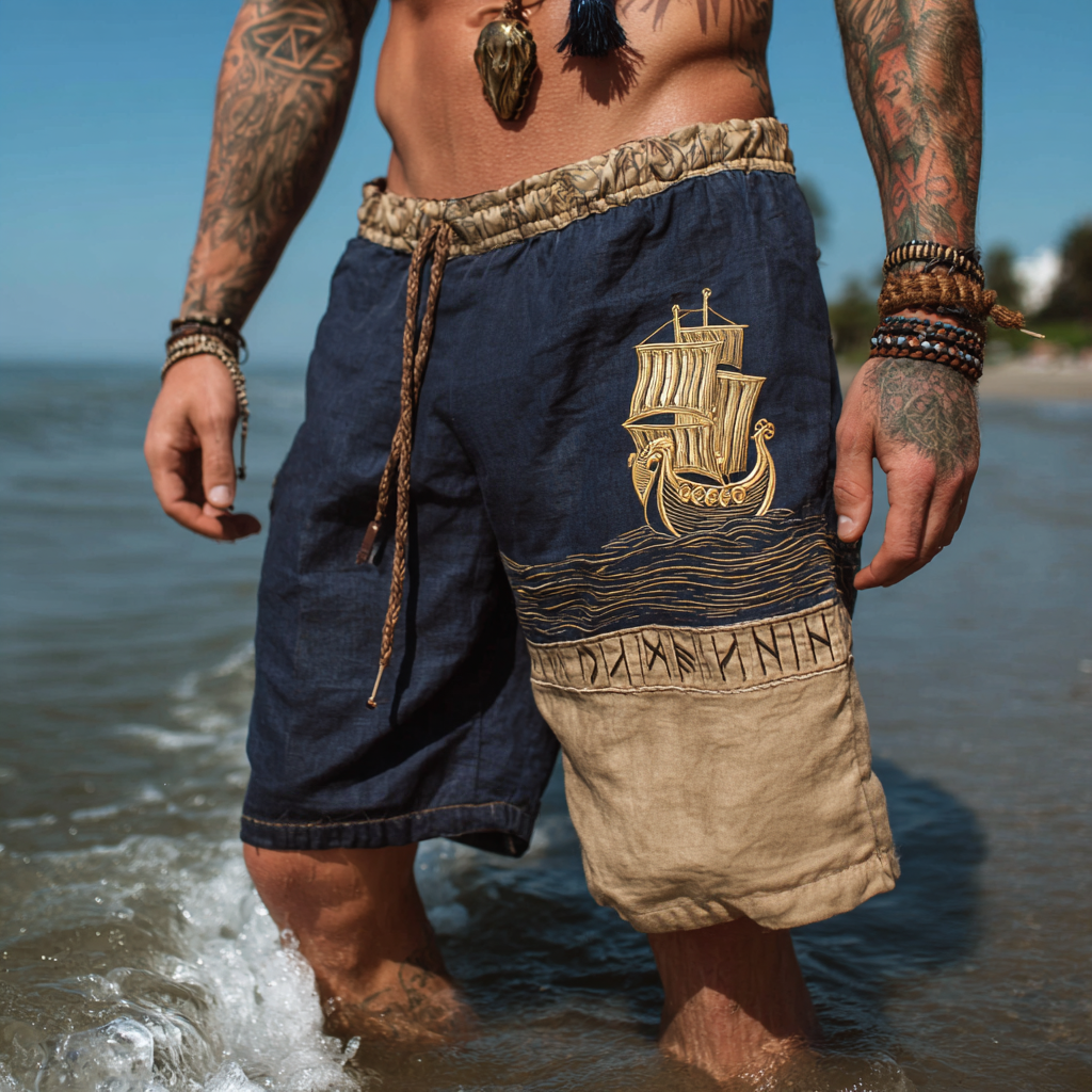 Men's Nordic Viking-Inspired Gold Drakkar Rune Casual Shorts / Rvogue / Rvogue