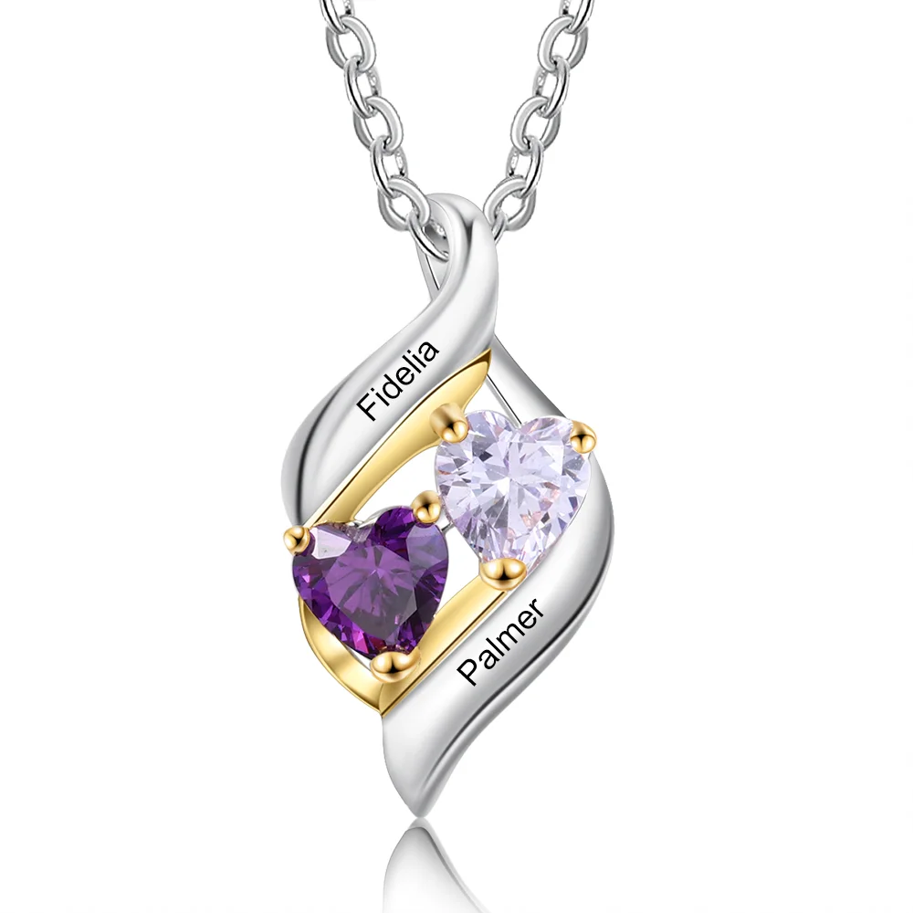 925 Sterling Silber Personalisierte Halskette mit 2 Namen und 2 Geburtssteinen Kettenmachen