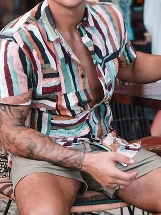 Men's Vintage Cowboy Stripe short sleeve Shirt