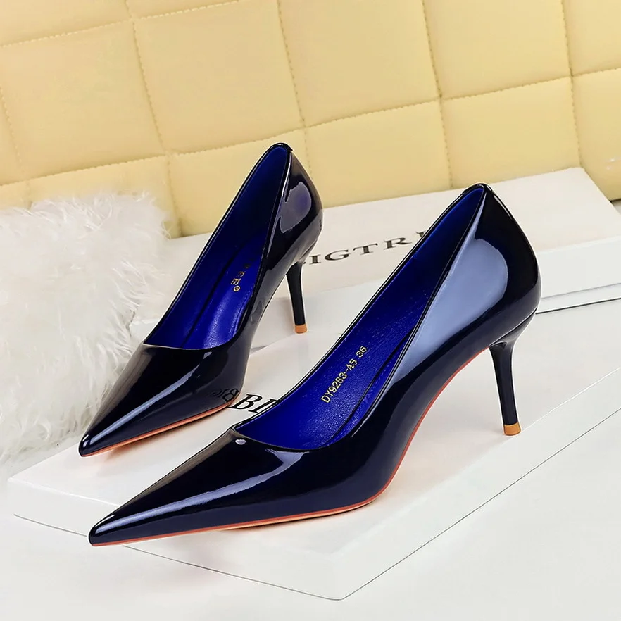Colourp Colourp Simple Patent Leather Heels Women's Shoes With Shallow Pointed Versatile Commuter High Heels