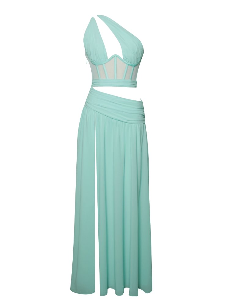 Irregular Cutout Corset Gown Slit Maxi Dresses 