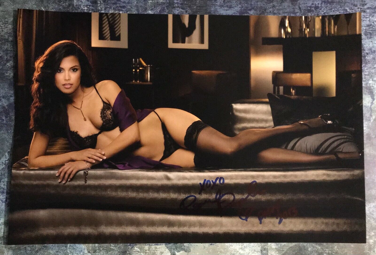 GFA Sexy Playmate of the Year * RAQUEL POMPLUN * Signed 12x18 Photo Poster painting R3 COA