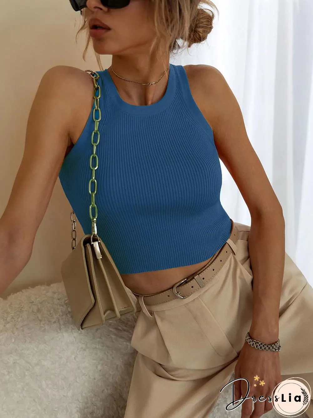Summer Knitted Tank Tops Women Casual Crop Tops Sexy Girls Suspender Vest O-neck OL Slim Ribber Sleeveless T Shirts