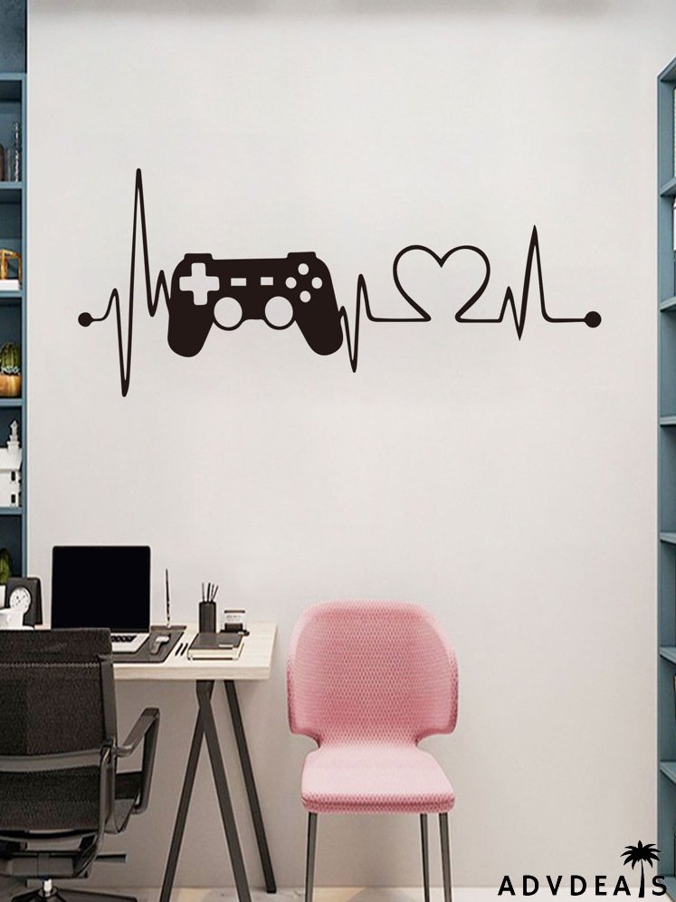 Gamepad & Heartbeat Print Wall Sticker