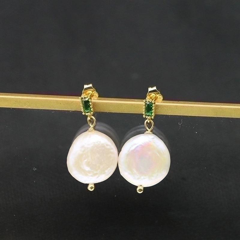 1 Pair 925 Sterling Silver Natural Stone Pearl Leaf Square Oval Earrings