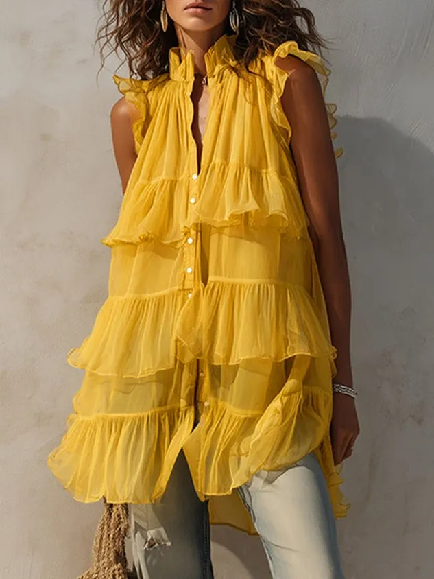 Urban Plain Peplum Tiered Stand Collar Shirt mysite idetrend