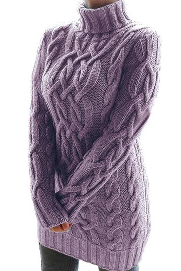 Turtleneck Retro Thick Line Twist Sweater Dress