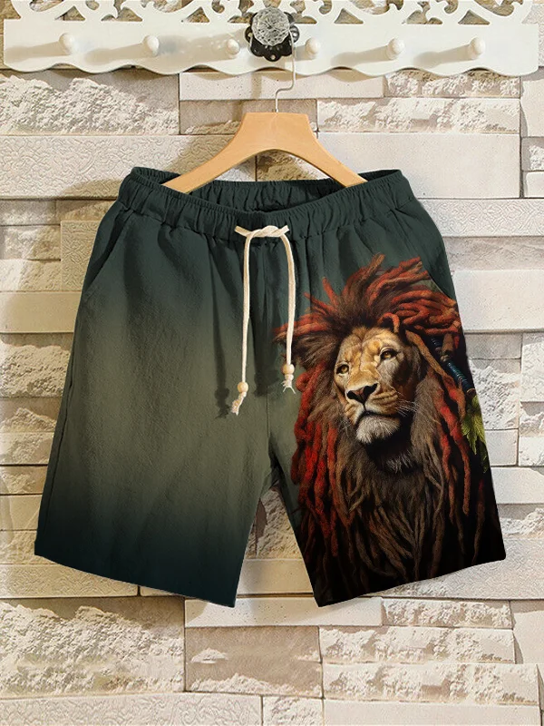 Men's Dreadlocks Lion Art Print Casual Shorts