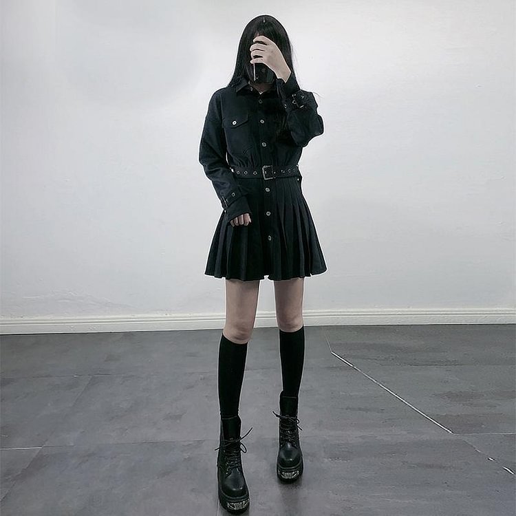 Shesgirls-Yujie Style Skirt Black Belt Dress Waist Temperament Shirt Skirt Women-Usyaboys-Mne and Women's Street Fashion Shop-Christmas