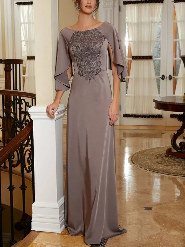 Round Neck Solid Color Lace Maxi Dress