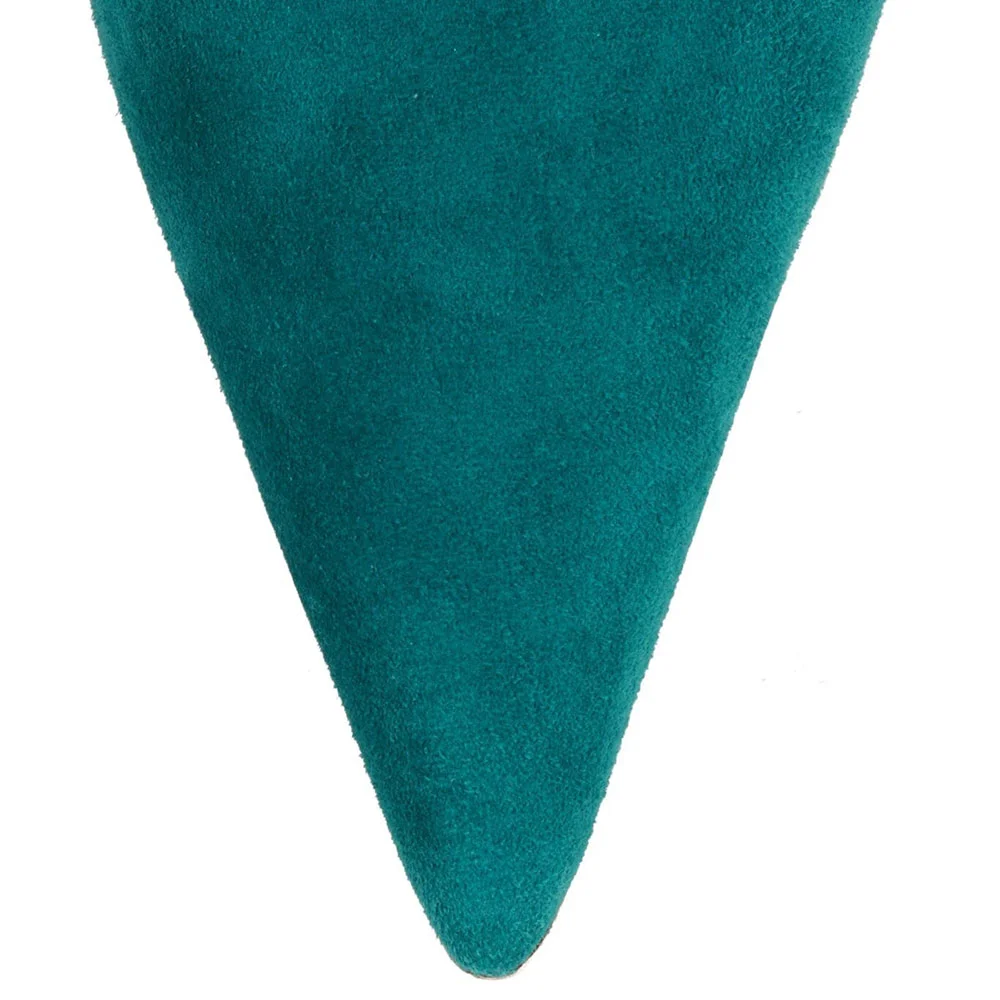 Teal Vegan Suede Pointed Toe Slip-On Stiletto Heeled Mules