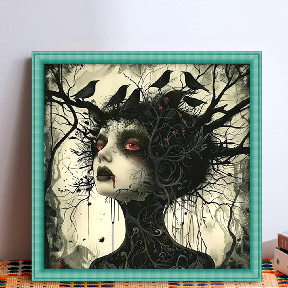 11CT Full Stamped Cross Stitch - Crow Girl(Canvas|40*40CM)