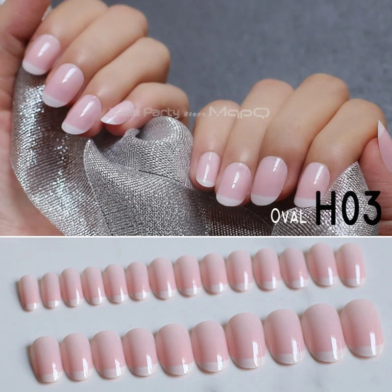 Long stiletto nails white tip nude french fasle nails sheer white pink almond fake nail 24pcs-Nail Inspo