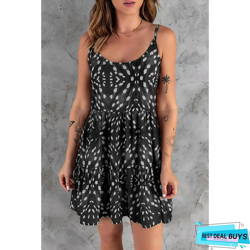 Printed Bohemian Commuter Suspender Dress