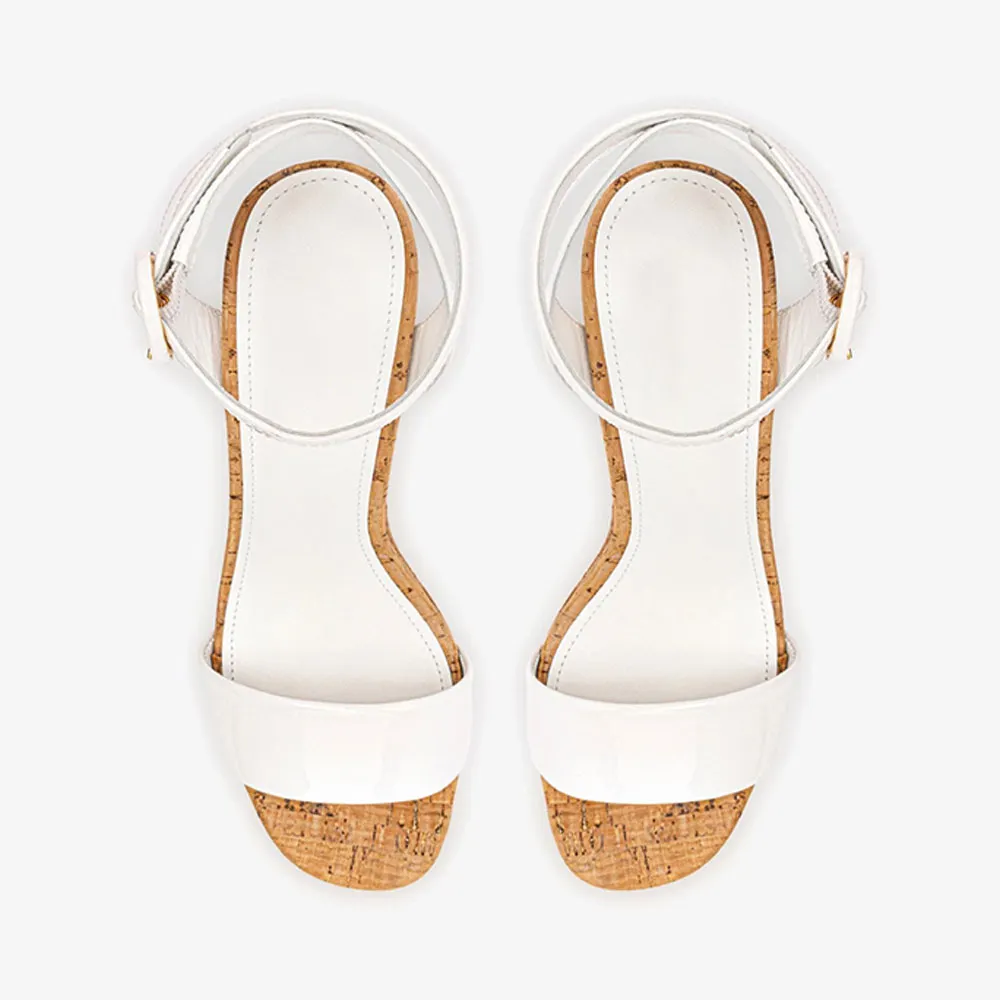 Fashion White Open Round Toe Platform Wide Strap Heeled Sandals