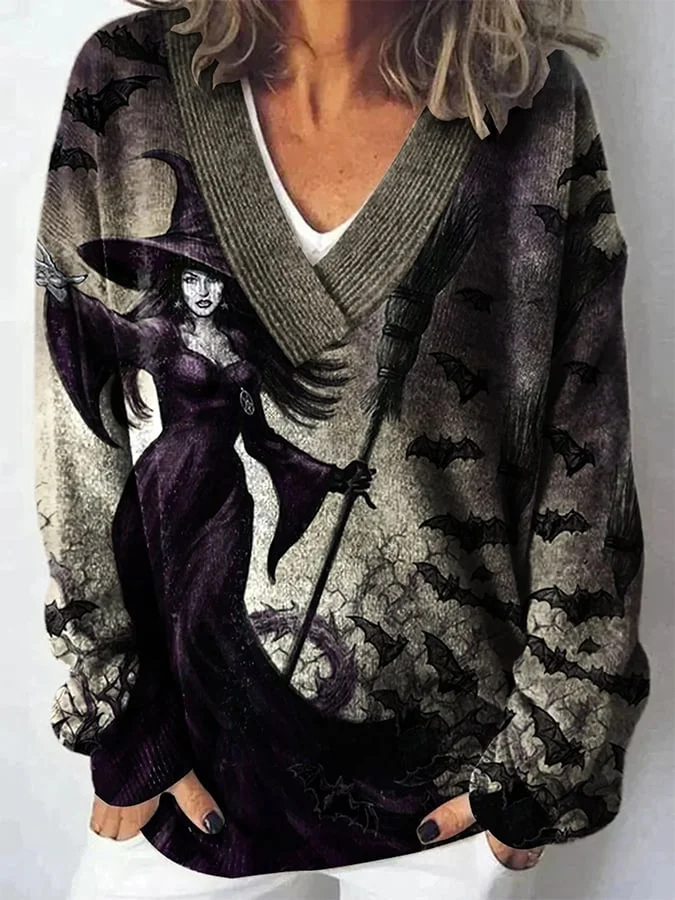 Women's Halloween Witch Art Print Cashmere Top