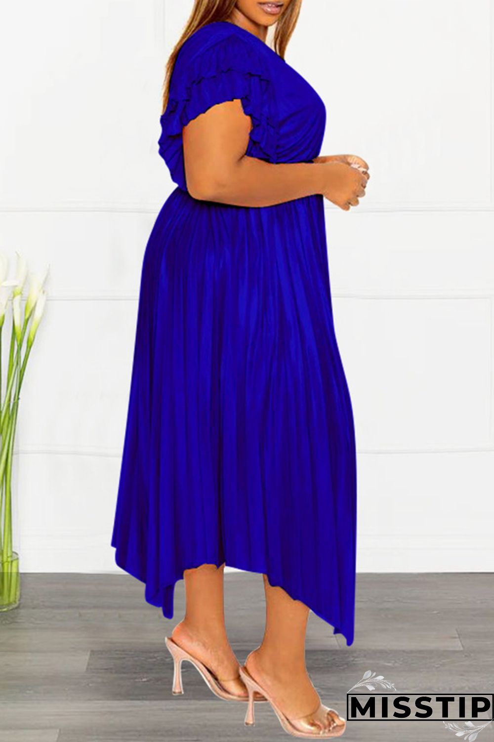 Pink Casual Solid Patchwork V Neck Pleated Plus Size Dresses
