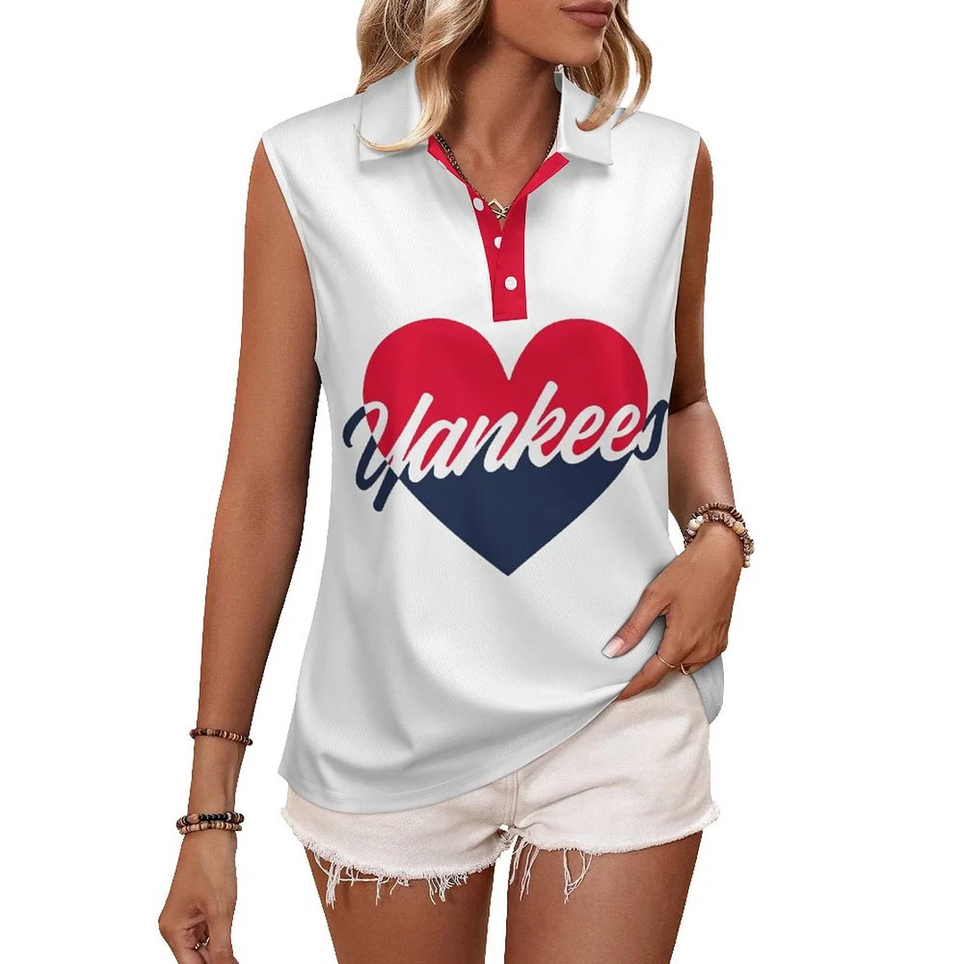 V-neck Sleeveless Casual POLO Shirt Tank Top for Women Printed with Pattern ,Blue