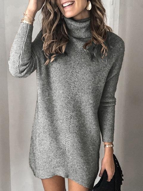Solid Cable-knit Turtleneck Sweater Dress - Shop Trendy Women's Clothing | LoverChic