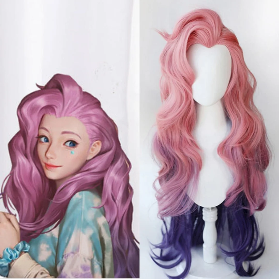 LoL Seraphine Cosplay Loose Wave Pink Mixed Purple Wig SP15196