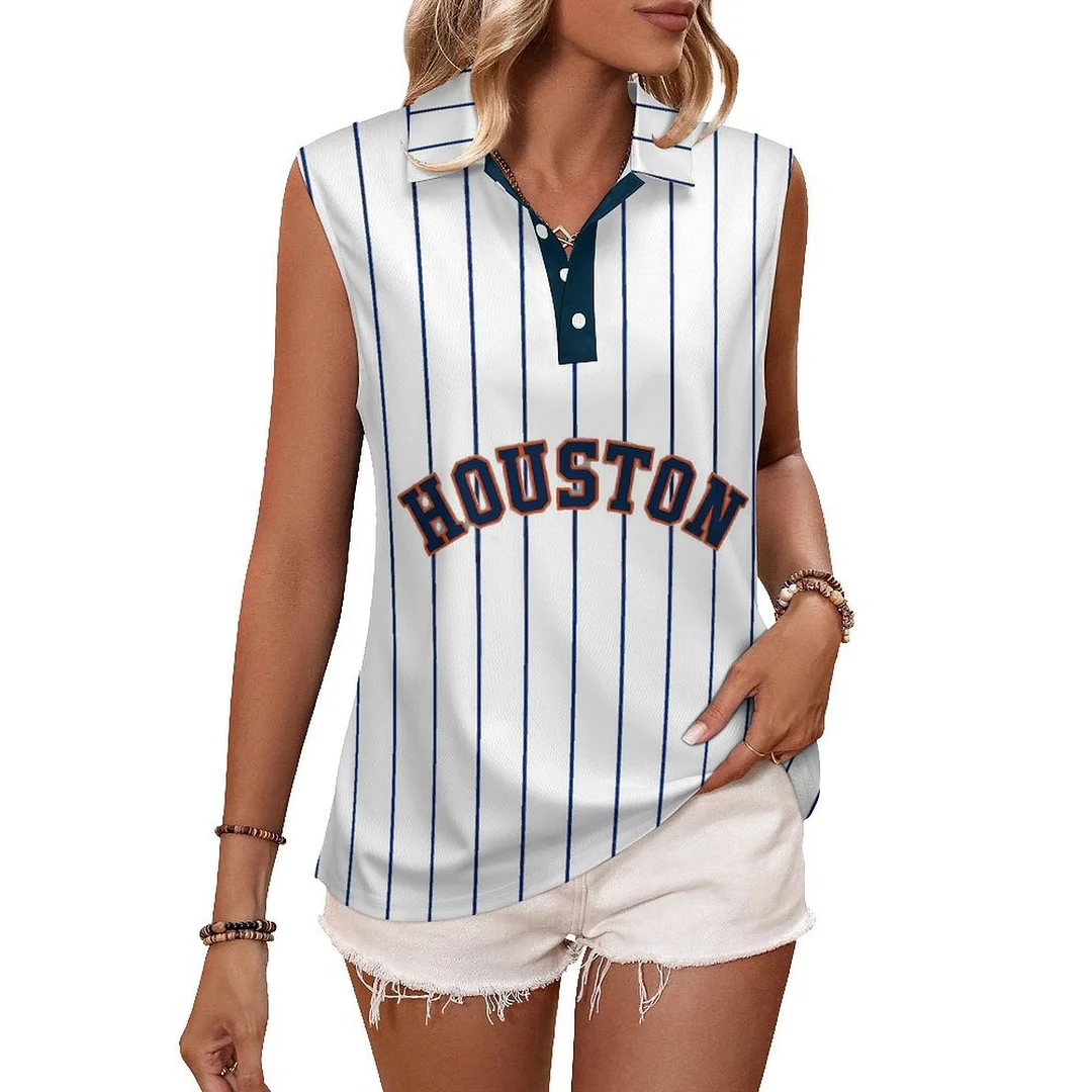 V-neck Sleeveless Casual POLO Shirt Tank Top for Women Printed with Pattern Striped