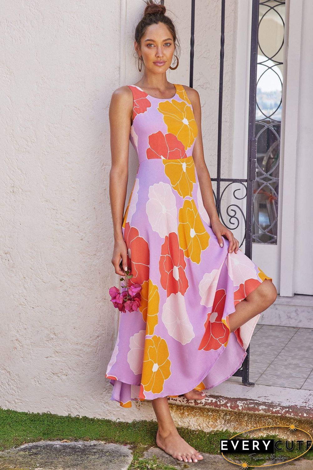 Fashion Print Sleeveless Beach Maxi Dress