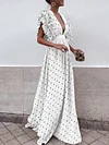 Solid Color Polka-Dot Puff Sleeves Maxi Dresses