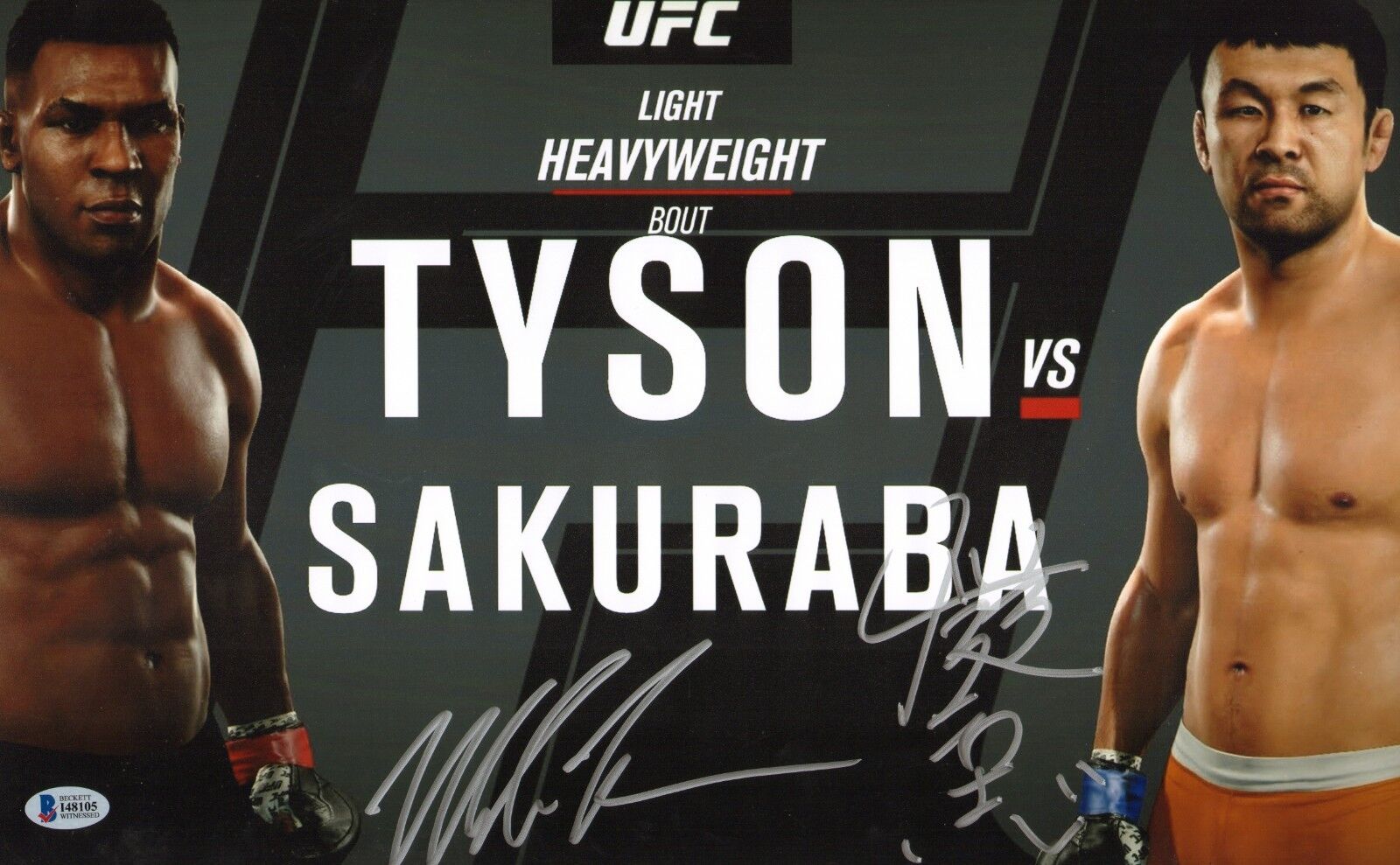 Mike Tyson & Kazushi Sakuraba Signed 11x17 Photo Poster painting BAS Beckett COA Pride UFC Auto