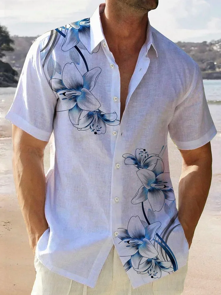 Mens Hawaiian flower print Plus Size Shirt 30