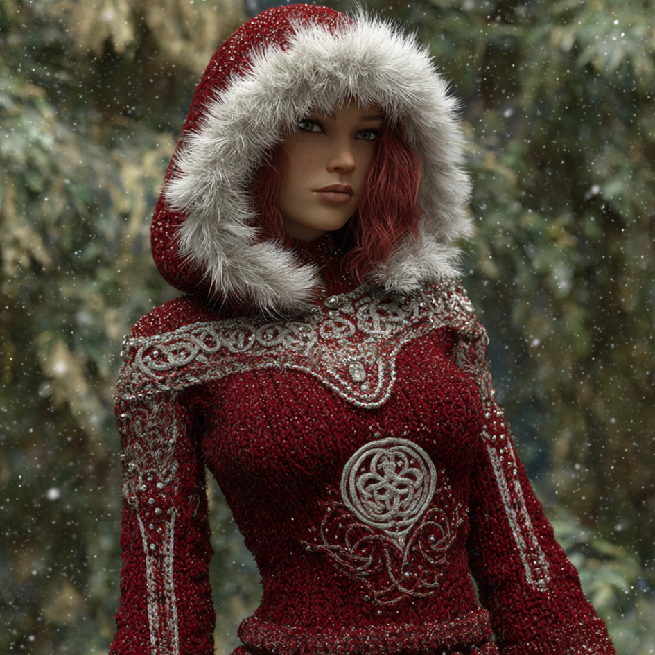 Women's Vintage Viking Celtic Style Hooded Knitted Sweater elevenforest