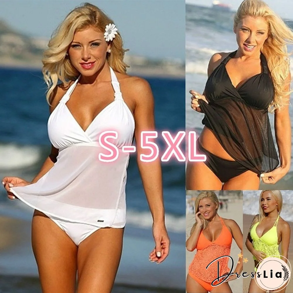 S-5XL Plus Size Women's Fashion Sexy Casual Halter Bikini Summer Beachwear Swimsuits Dresses