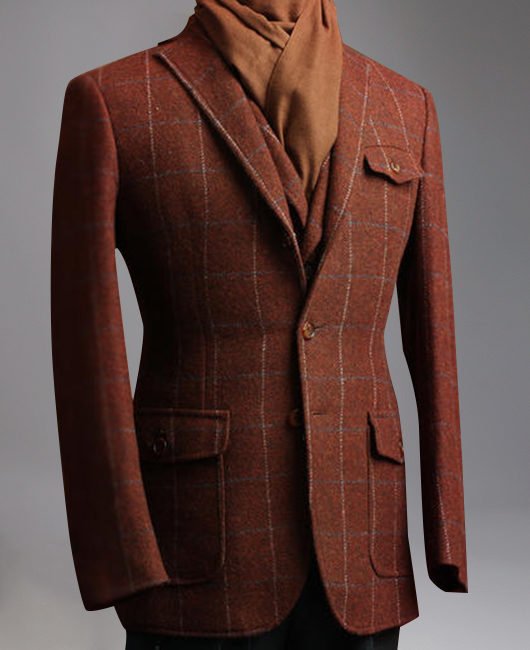 Business Plaid Print Notched Lapel Two Button Tweed Blazer