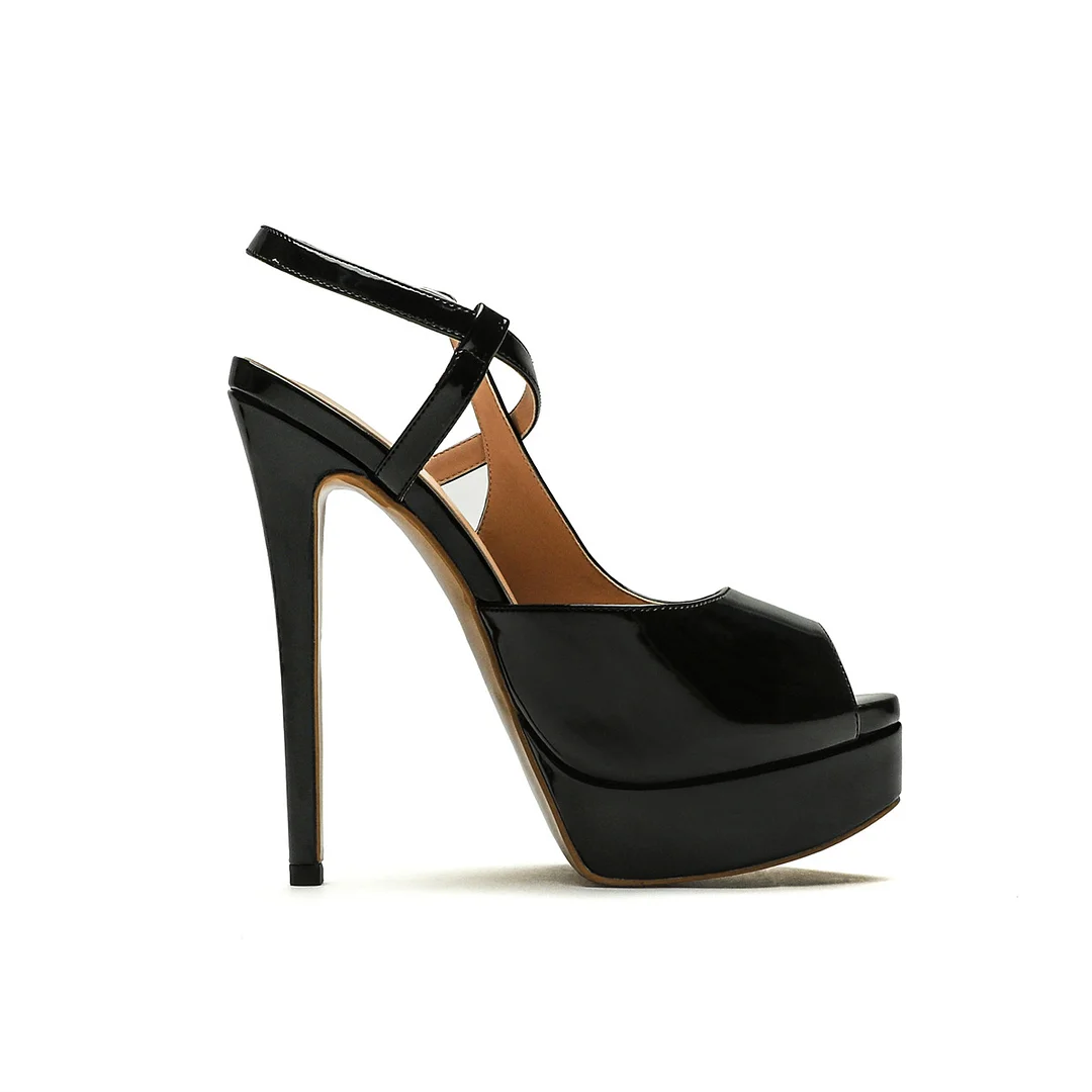 150mm Women's Stiletto High Heels Open Toe Platform Cross Strap Design High Heels-MERUMOTE