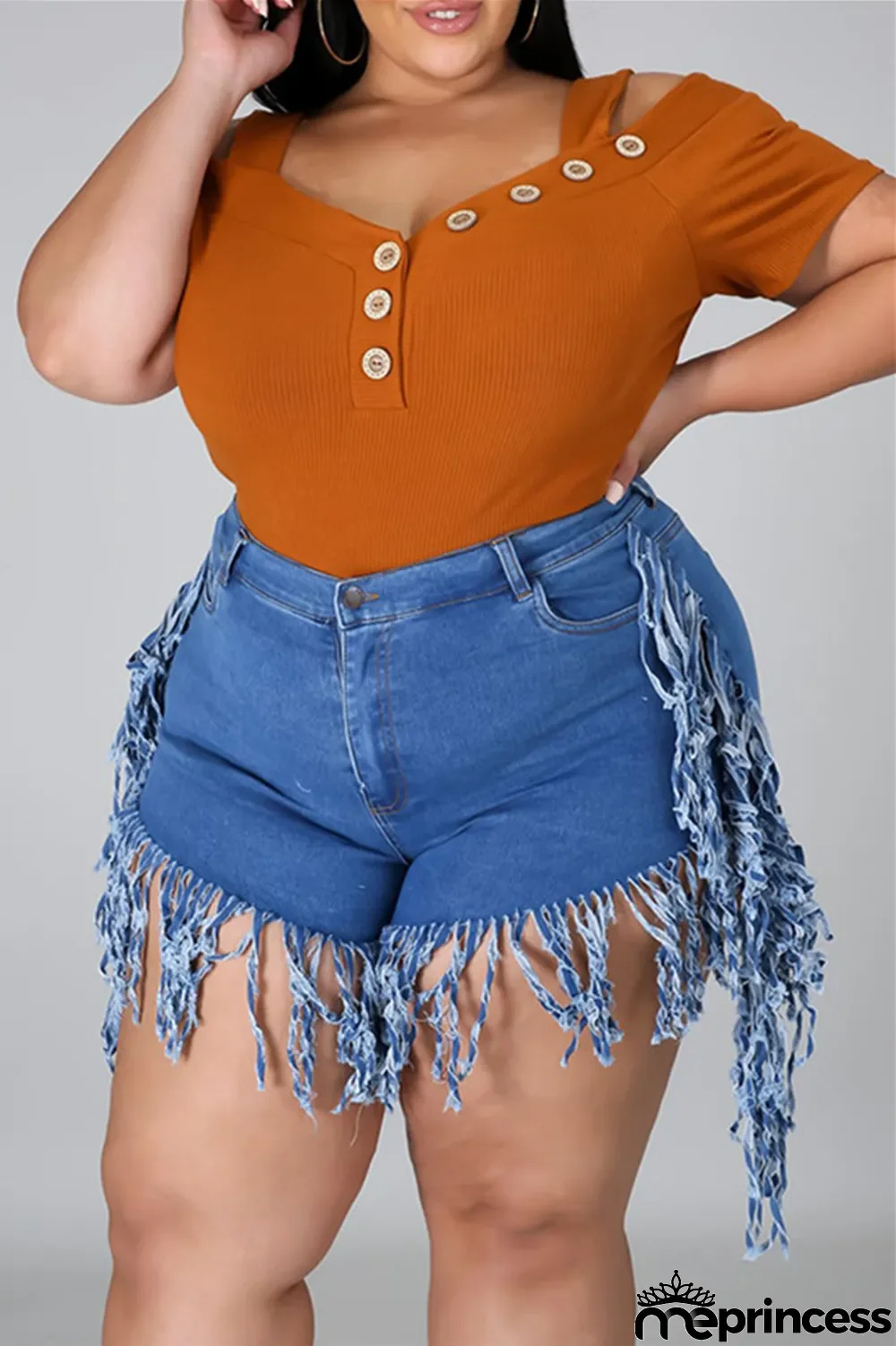 Yellow Fashion Casual Solid Tassel Plus Size Jeans
