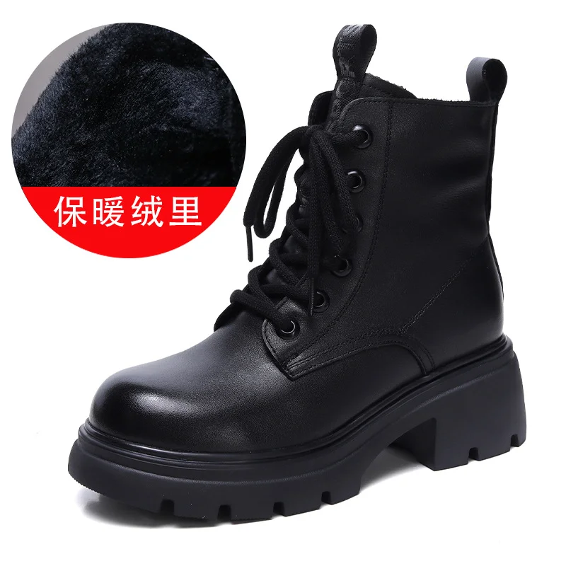 Yyvonne Layer Of Cowhide Martin Boots Women 2025 Autumn And Winter New Thick-Bottomed Fashion Light, Anti-Slip Coarse And Leather Short Boots