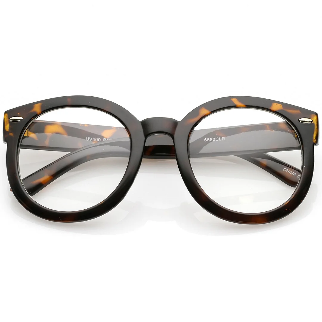 Oversize Thick Arms Round Clear Lens Horn Rimmed Eyeglasses 53mm
