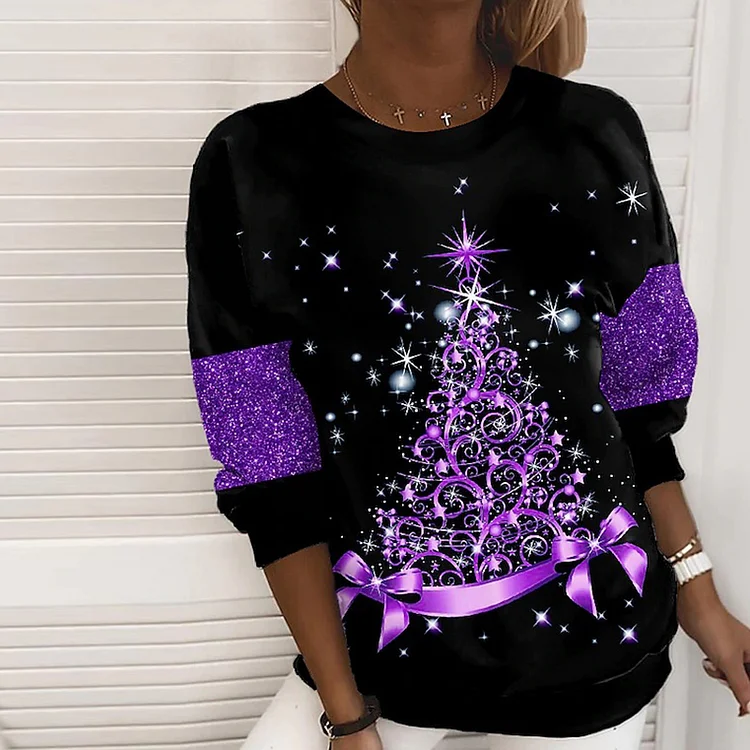 Wearshes Christmas S Print Crew Neck Pullover Sweatshirt