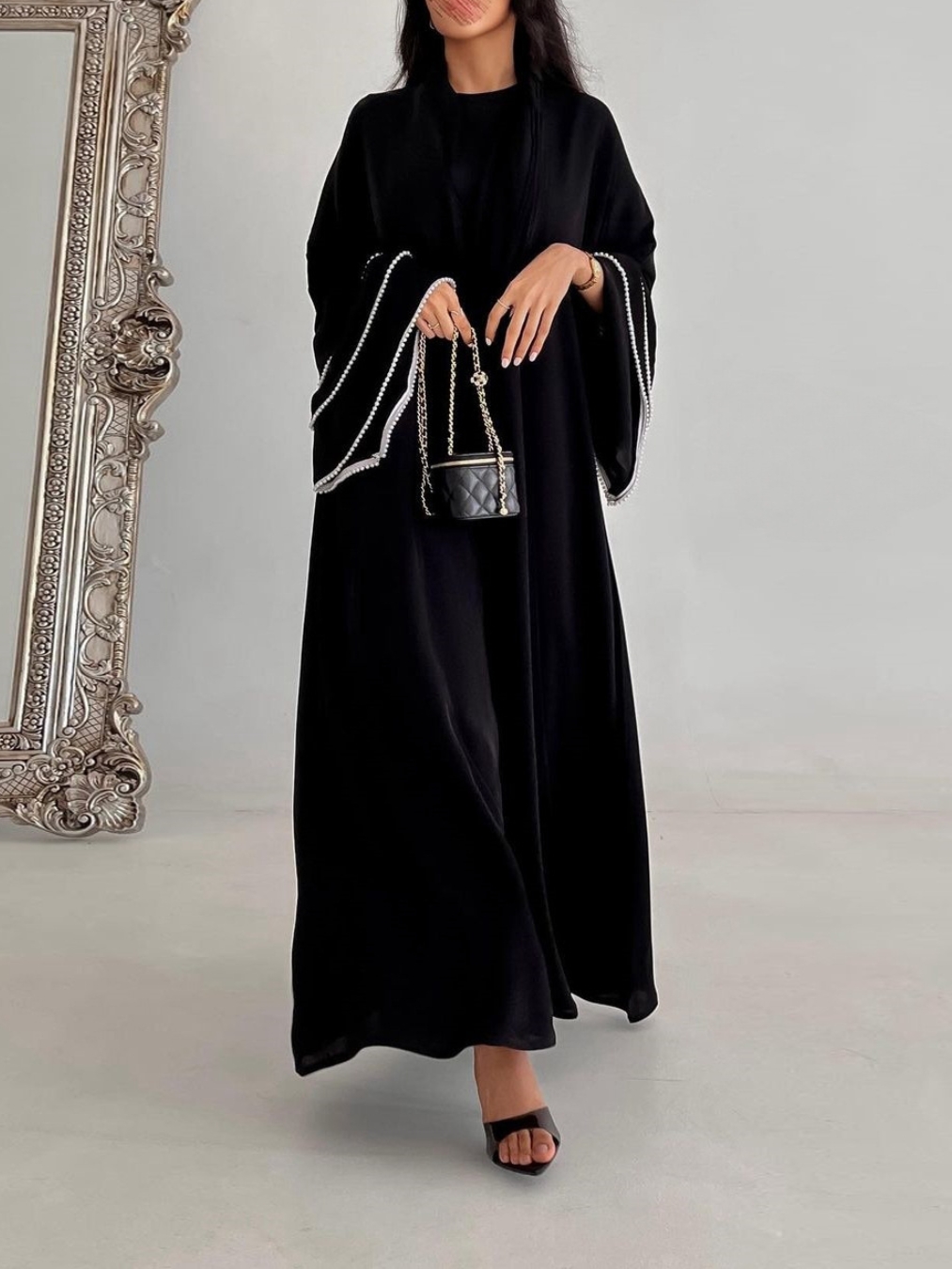 Casual Chic Black Robe Cuffs Beaded Jacket | Oxredo Shop Ramadan Sale
