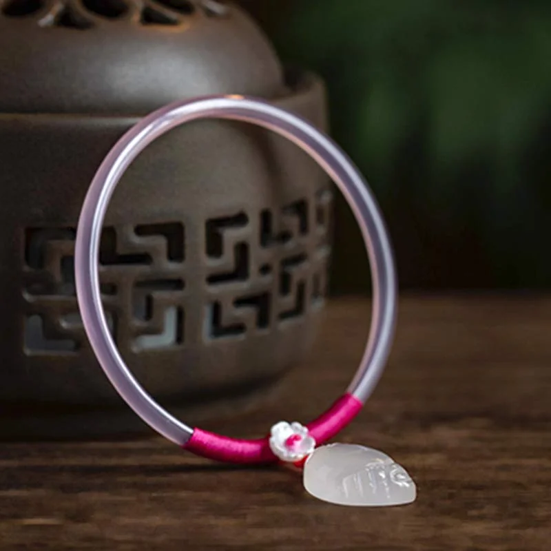 Natural Chalcedony Green Aventurine Lotus Bell Blessing Bracelet Bangle