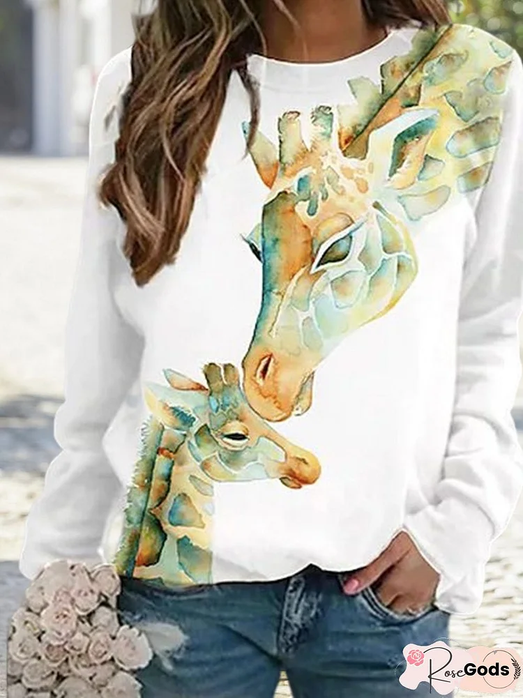 Casual Animal Autumn Polyester Daily Loose Regular H-Line Regular Sweatshirts For Women