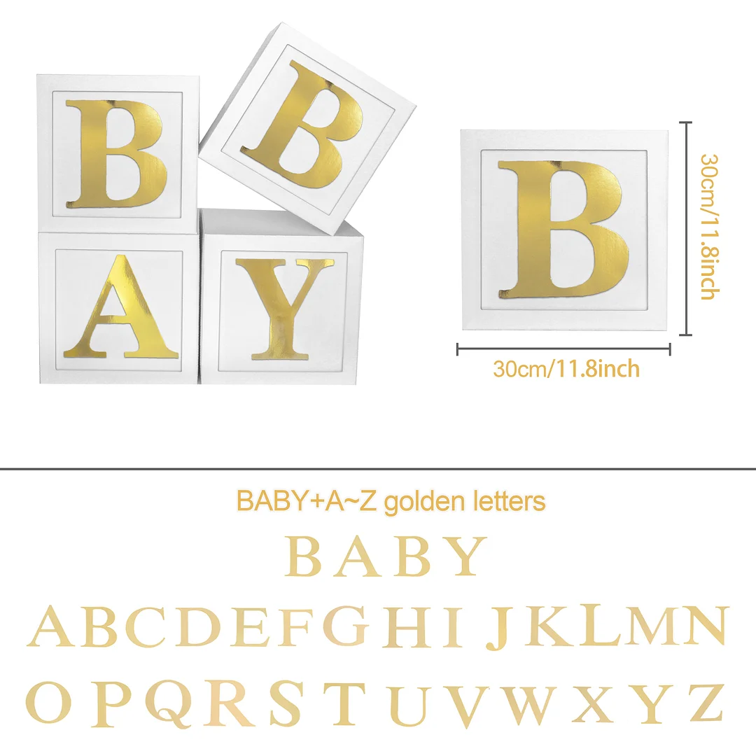 Xpoko White Gold Baby Shower Box Baby Balloon Boxes Baby Blocks For Boys Girls Baby Shower Decorations Gender Reveal Birthday Party