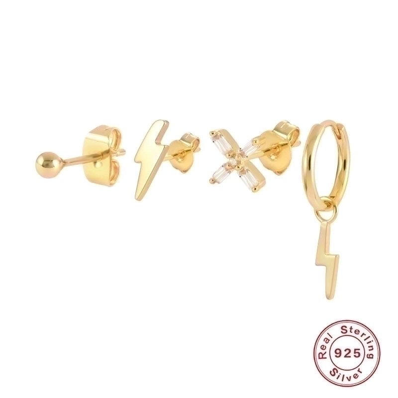 1 Set 925 Sterling Silver Gem Geometric Earrings Ear Studs